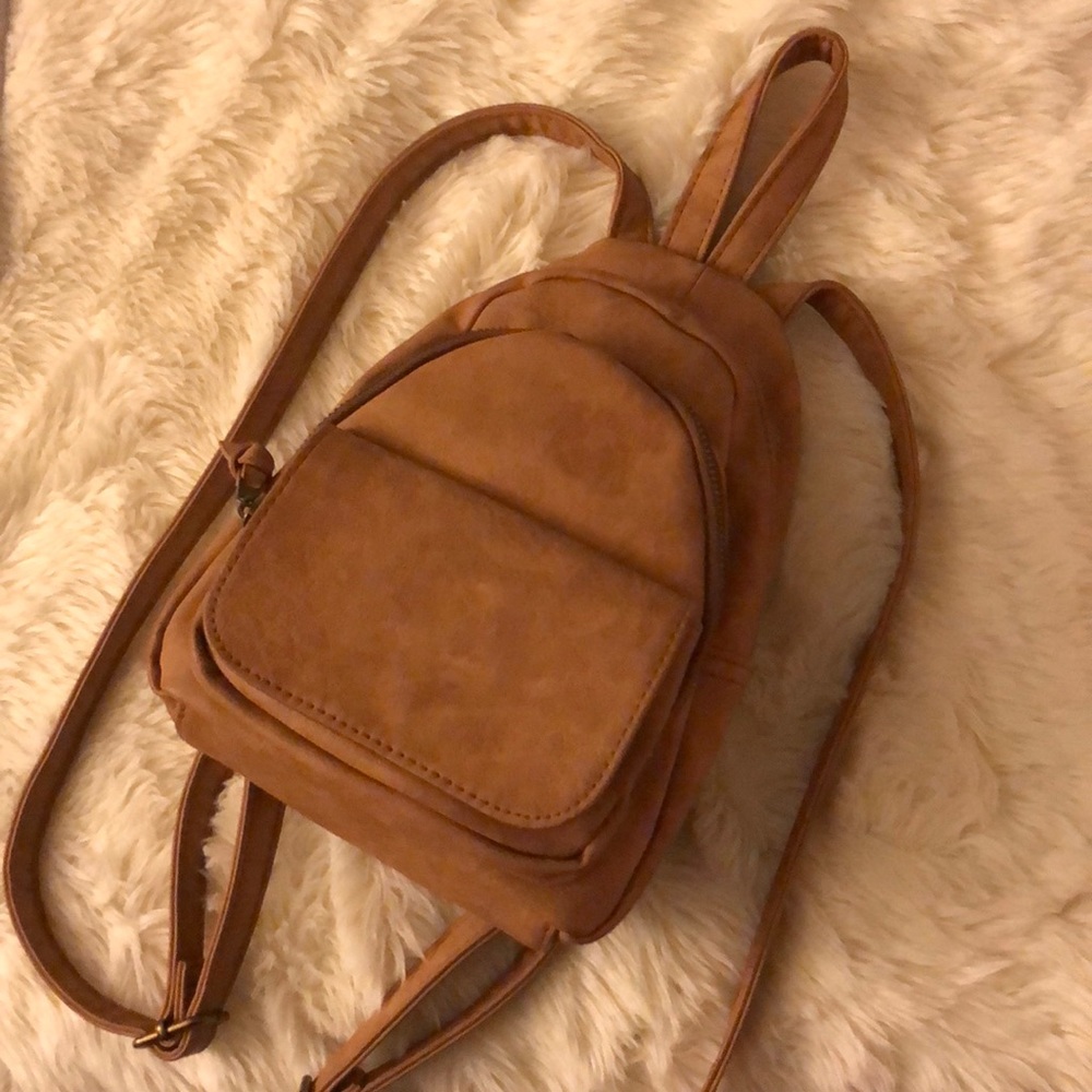 Tan leather backpack